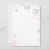 Winter Pink Silver Snowflake Baby shower Kaart (Achterkant)