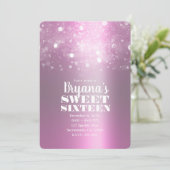 Winter Pink Silver Sparging Lights Sweet 16 Party Kaart (Staand voorkant)