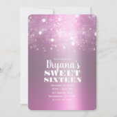 Winter Pink Silver Sparging Lights Sweet 16 Party Kaart (Voorkant)