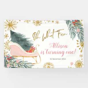 Winter Pink Sleigh Girl Birthday Spandoek