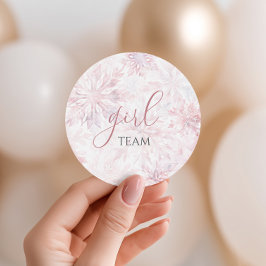 Winter Pink Snowflake Gender Reveal Team Girl Ronde Sticker