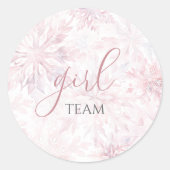 Winter Pink Snowflake Gender Reveal Team Girl Ronde Sticker (Voorkant)