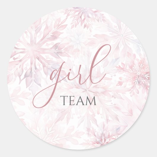 Winter Pink Snowflake Gender Reveal Team Girl Ronde Sticker (Voorkant)