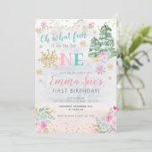 Winter Pink Snowflake Oh Wat leuk eerste verjaarda Kaart (Staand voorkant)