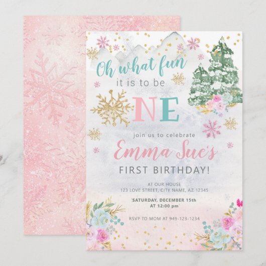 Winter Pink Snowflake Oh Wat leuk eerste verjaarda Kaart (Voorkant / Achterkant)