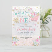 Winter Pink Snowflake Oh Wat leuk om de eerste ver Kaart (Staand voorkant)