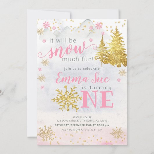 Winter Pink Snowflake Sneeuwvlok Veel plezier met  Kaart (Voorkant)
