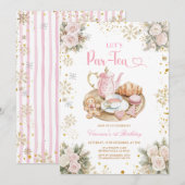 Winter Pink Tea Party Birthday Snowflakes Kaart (Voorkant / Achterkant)