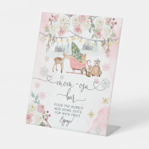 Winter Pink Woodland Animals Mam-osa Bar Reclamebord Met Voetstuk