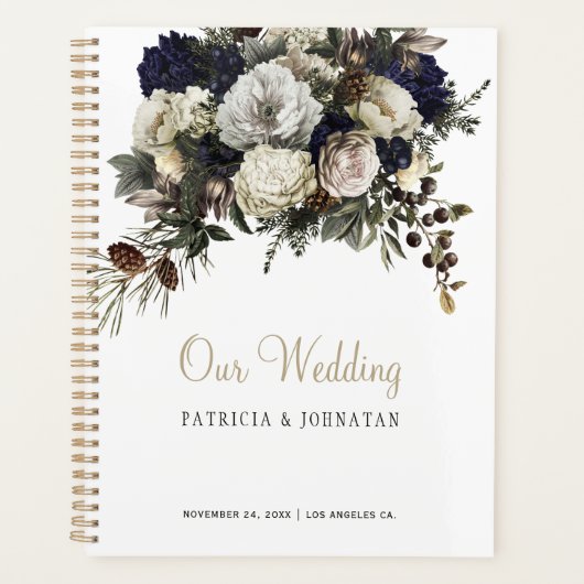 Winter pioenen elegant gouden script bruiloft planner (Voorkant)