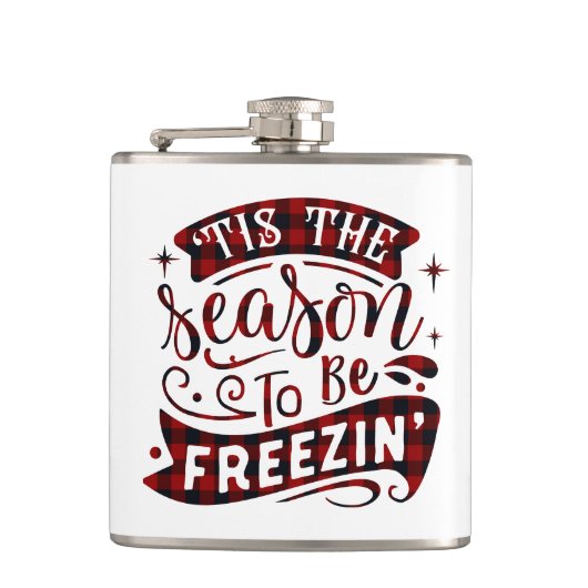 Winter Plaid Dit is het seizoen om Freezin Funny t Heupfles (Voorkant)