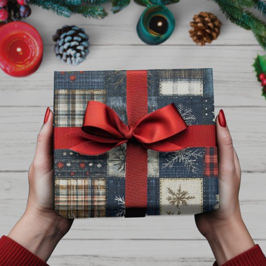 Winter Plaid Retro Kerstmis Sneeuwvlok Cadeaupapier