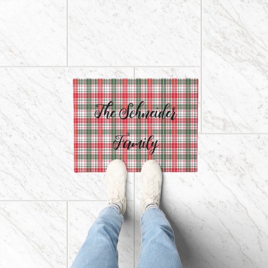 Winter Plaid Tartan Kerstvakantie Rood, Groen Deurmat (Binnen)