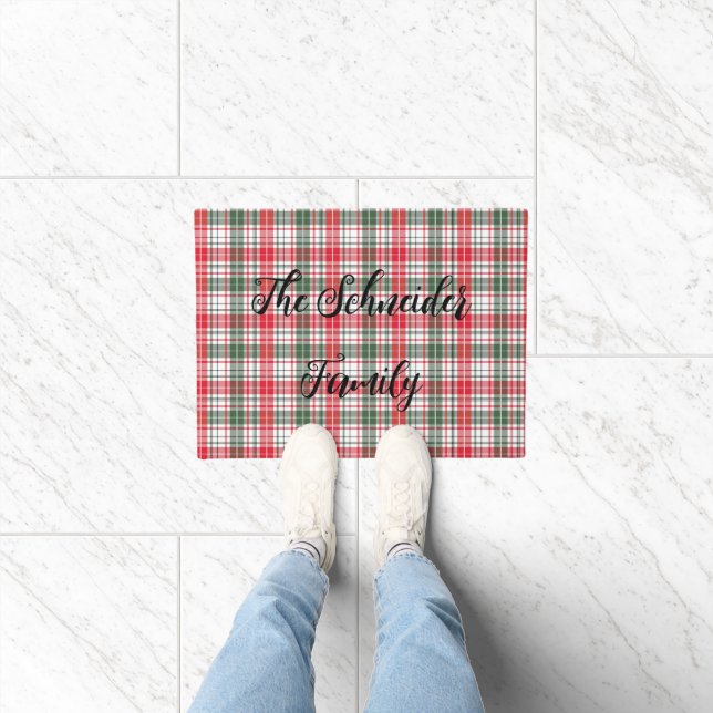 Winter Plaid Tartan Kerstvakantie Rood, Groen Deurmat (Binnen)