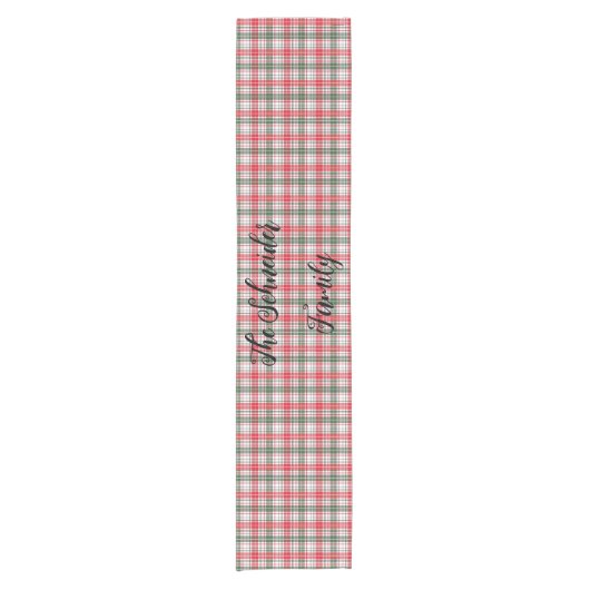 Winter Plaid Tartan Kerstvakantie Rood, Groen Korte Tafelloper (Voorkant)