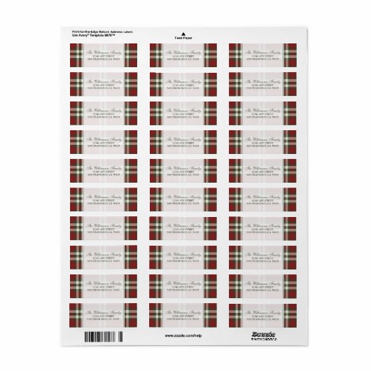 Winter Plaid Vakantie Adresetiketten (rood) Etiket (Full Sheet)