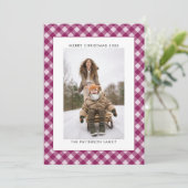 Winter Plum Wine Gingham Plaid Foto Kerstmis Feestdagenkaart (Staand voorkant)