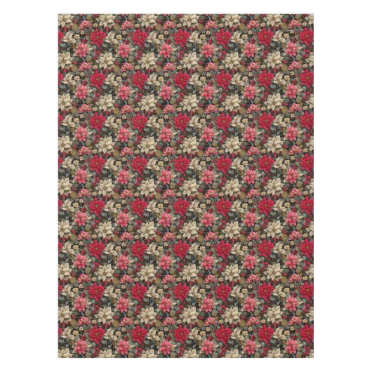 Winter Poinsettia Bloemen met bessen en dennen Tafelkleed (Voorkant)