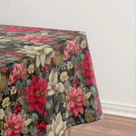 Winter Poinsettia Bloemen met bessen en dennen Tafelkleed
