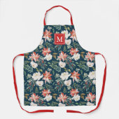 Winter Poinsettia Bloemen Patroon Marine Monogram Schort (Voorkant)