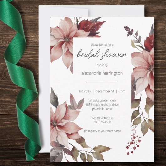 Winter Poinsettia Bruidsdouche Kaart
