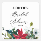  Winter Poinsettia Bruidsfeest  Vierkante Sticker (Voorkant)