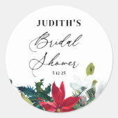  Winter Poinsettia Bruiloftsfeest  Ronde Sticker (Voorkant)