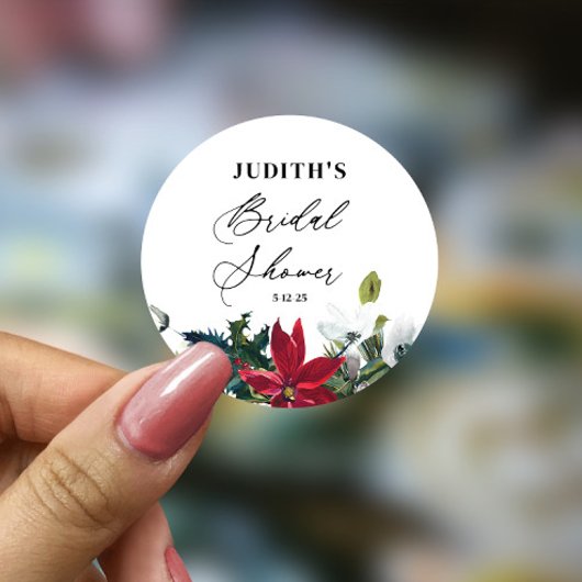  Winter Poinsettia Bruiloftsfeest  Ronde Sticker