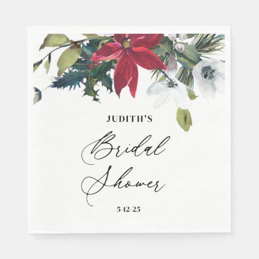  Winter Poinsettia Bruiloftsfeest  Servet (Voorkant)