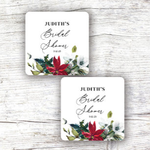 Winter Poinsettia Bruiloftsfeest Vierkante Sticker