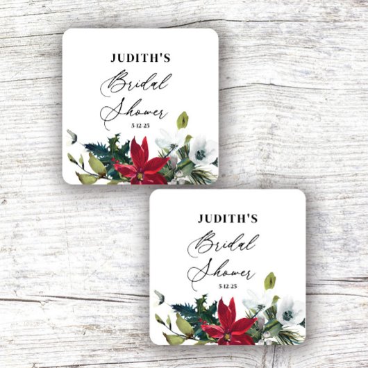  Winter Poinsettia Bruiloftsfeest  Vierkante Sticker