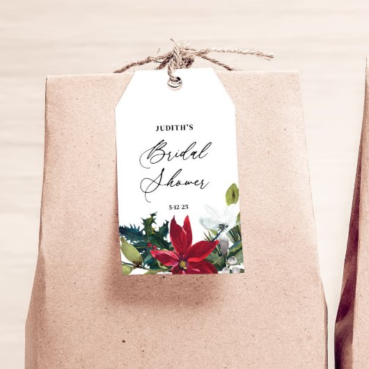  Winter Poinsettia Bruiloftsfeestje  Cadeaulabel