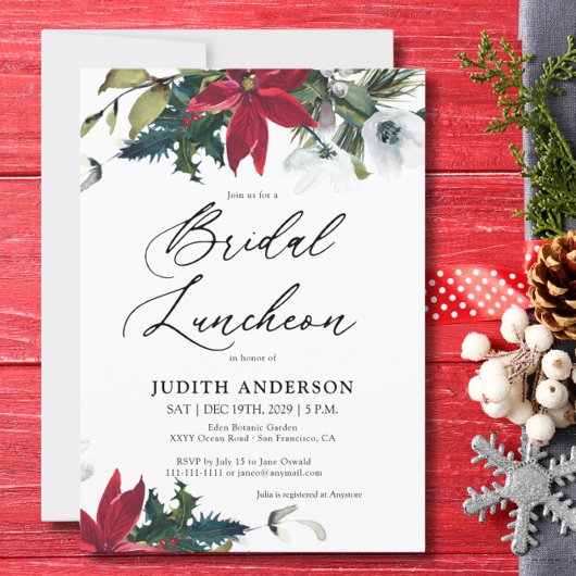 Winter Poinsettia Bruiloftslunch Uitnodiging