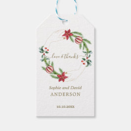 Winter Poinsettia Dennengebinten Kerst Huwelijk Cadeaulabel