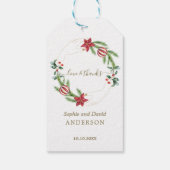 Winter Poinsettia Dennengebinten Kerst Huwelijk Cadeaulabel (Achterkant)