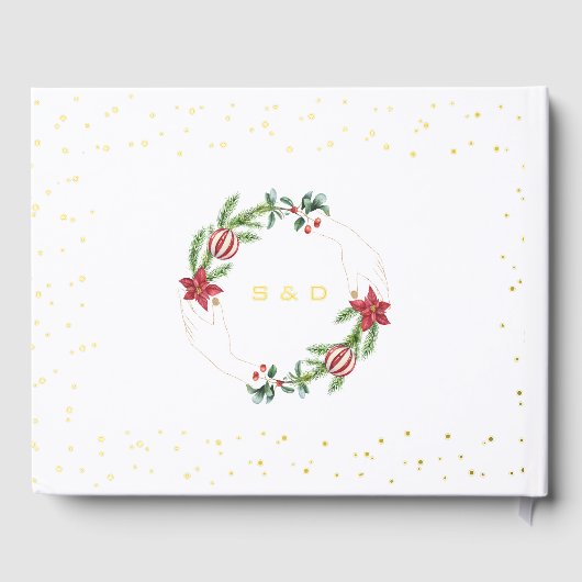 Winter Poinsettia Dennengebinten Kerst Huwelijk Gastenboek (Achterkant)