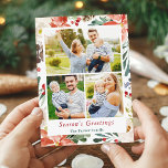 Winter Poinsettia Floral Berries 3 Foto's collage Feestdagenkaart<br><div class="desc">Verstuur je groeten van het seizoen met deze "Modern Poinsettia Floral Lijst Family Photo Card". (1) Voor verdere aanpassing, gelieve de "pas verder"verbinding aan en ons ontwerphulpmiddel te gebruiken om deze sjabloon te wijzigen. (2) Als u de voorkeur geeft aan Zelfkleerpapier/matte afwerking, kunt u overwegen het type matte papier te...</div>