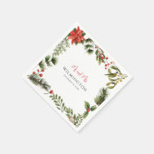 Winter Poinsettia Groen Bloemen Trouwpapier Servet (Hoek)