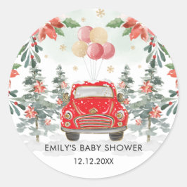 Winter Poinsettia groen rijden door Party Parade Ronde Sticker