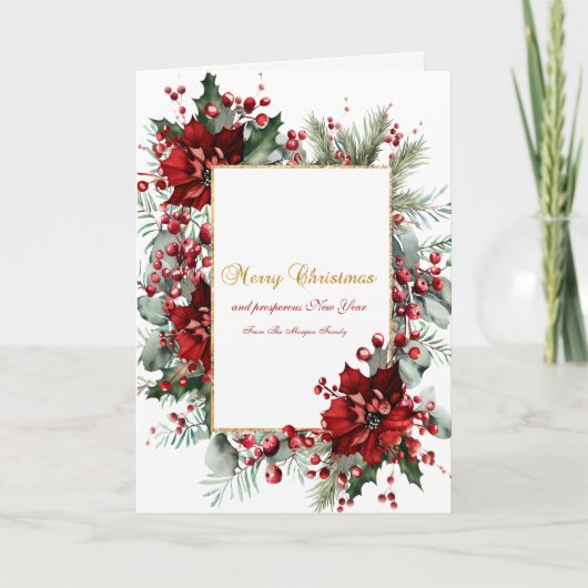 Winter Poinsettia Holiday Feestdagen Kaart (Voorkant)
