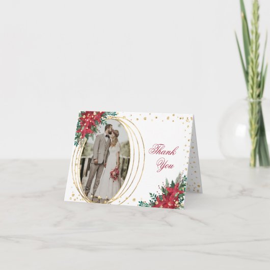 Winter Poinsettia Kerst Foto Bedankkaart (Voorkant)