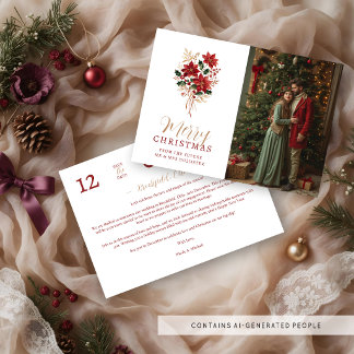 Winter Poinsettia Kerst Huwelijksfoto TLW26 Save The Date