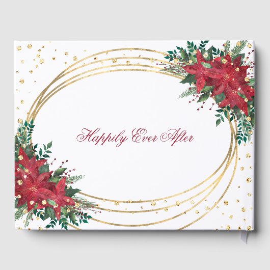 Winter Poinsettia Kerstbruiloft Gastenboek (Achterkant)