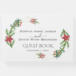 Winter Poinsettia Pine Berry Kerstmis Bruiloft Gastenboek