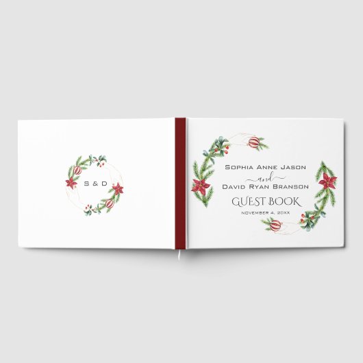Winter Poinsettia Pine Berry Kerstmis Bruiloft Gastenboek (Volledig)
