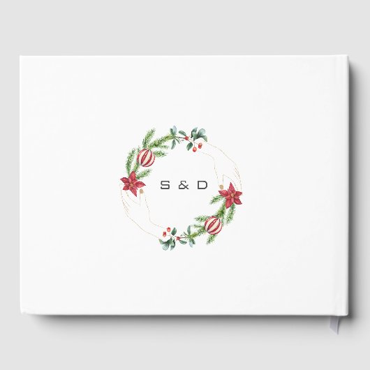 Winter Poinsettia Pine Berry Kerstmis Bruiloft Gastenboek (Achterkant)