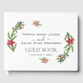 Winter Poinsettia Pine Berry Kerstmis Bruiloft Gastenboek