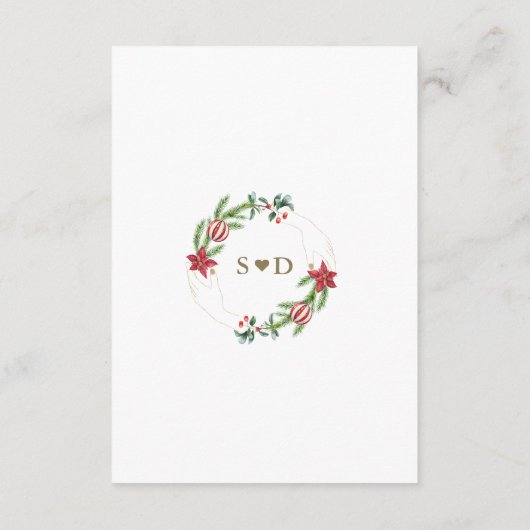 Winter Poinsettia Pine Berry Kerstmis Bruiloft Informatiekaartje (Achterkant)