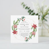 Winter Poinsettia Pine Berry Kerstmis Bruiloft Kaart (Staand voorkant)