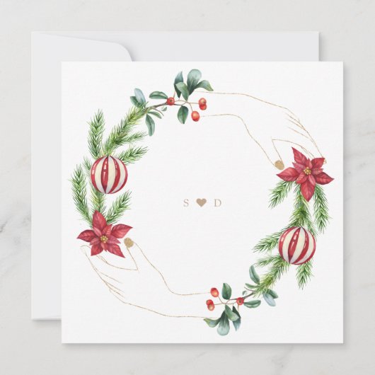 Winter Poinsettia Pine Berry Kerstmis Bruiloft Kaart (Achterkant)